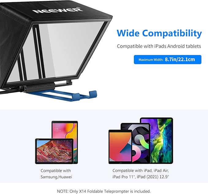 NEEWER Teleprompter X14 with RT-110 Remote & APP Control (Bluetooth Connection via NEEWER Teleprompter App), Portable No Assembly Compatible with iPad Android Tablet, Smartphone, DSLR Camera