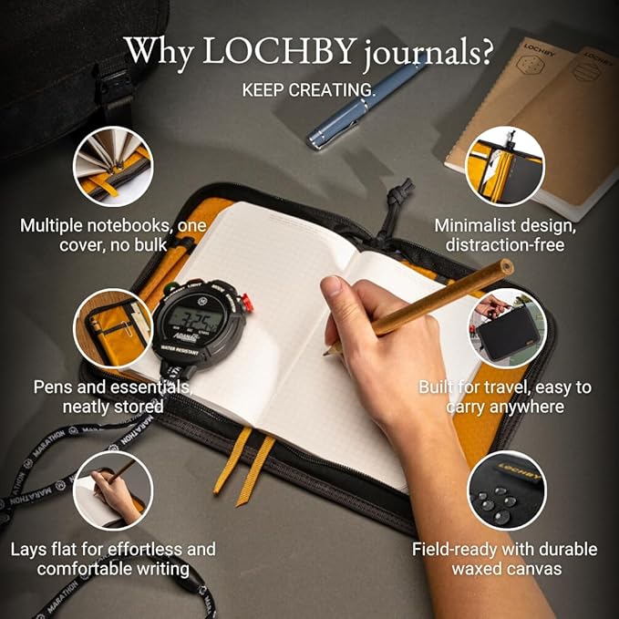 LOCHBY® Field Folio A6 | Zippered Notebook Cover | Water-Resistant Waxed Canvas | Ideal for Travel, Art, & Bullet Journals