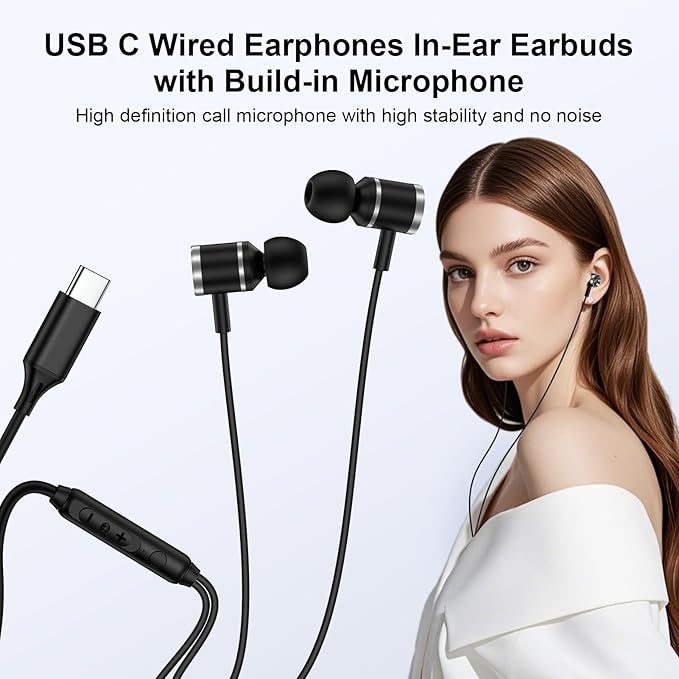 Samsung Earbuds Wired Headphones USB C for Samsung Galaxy S25 Ultra S25 FE A36 A17 5G A16 A56 A35 S24 FE S23 Plus,Wired Earphones USBC Earbuds with Microphone for iPhone 17 Pro Max Air 16e 16Plus 15