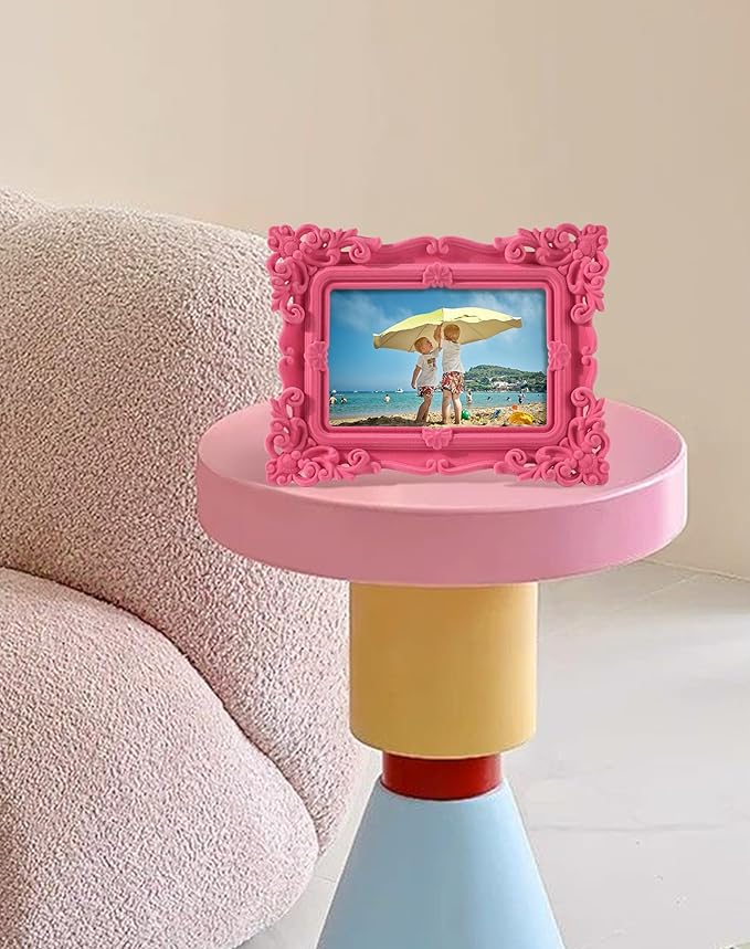 5x7 Decorative Picture Frame with Real Glass for Abstract Artwork Landscape Portraits, Ornate Photo Frames for Travel Snapshots Watercolor Paintings Animal Art Prints Illustration (Pink)