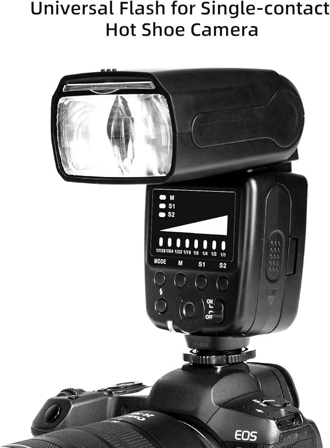 PHOTOOLEX Camera Flash for Canon Nikon Sony Panasonic Olympus Fujifilm Pentax Sigma Minolta Leica and Other SLR Digital and Digital Cameras with Single Contact Hot Shoe