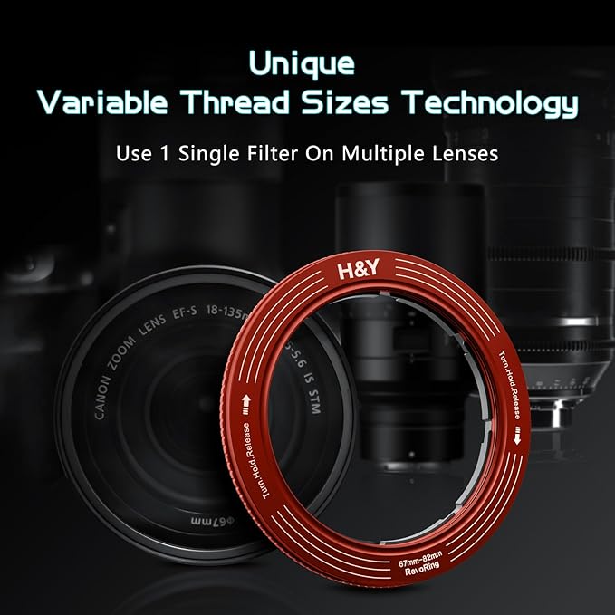 H&Y RevoRing Adjustable Step Up Ring 67-82mm to 82mm, Variable Lens Filter Adapter Ring, Universal Stepping System fits 67 72 77 82mm, Red