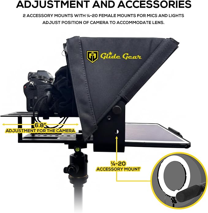 Glide Gear TMP 100 Teleprompter – DSLR, Tablet, Smartphone – 12" Glass, Carry Case, No Assembly
