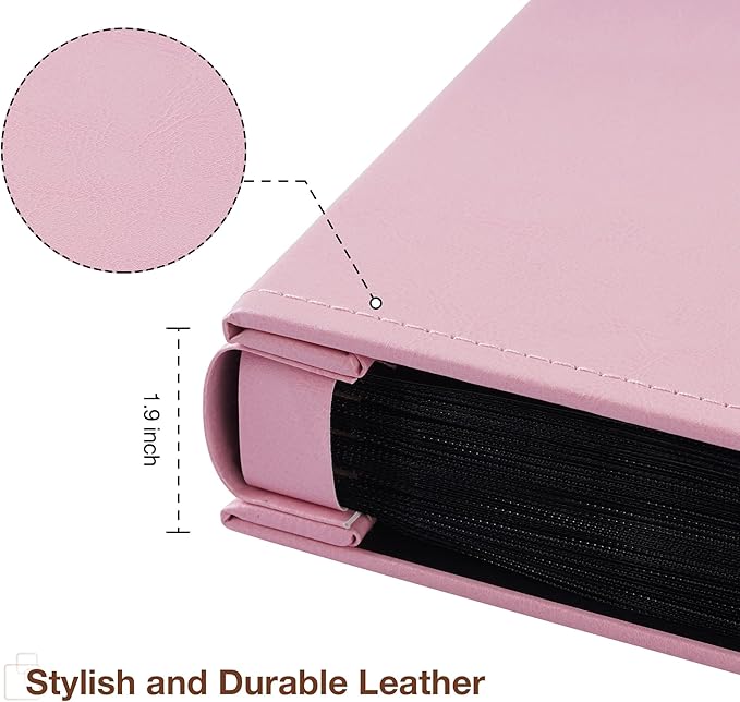 potricher Small Photo Album 4x6 100 Photos Leather Cover Picture Book with 100 Horizontal Pockets for Family Wedding Anniversary and Baby (Pink)