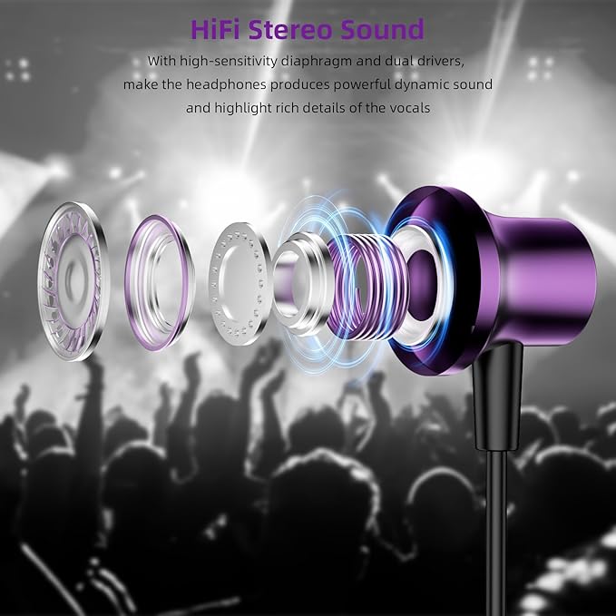 APETOO USB C Wired Earbuds for iPhone 17 16 15 Pro, Magnetic Type C Headphones with Mic Volume Control for Samsung S25 S26 S23 S22, Stereo Noise Canceling In-Ear Ear Buds for iPad 10 Pixel 9 8, Purple