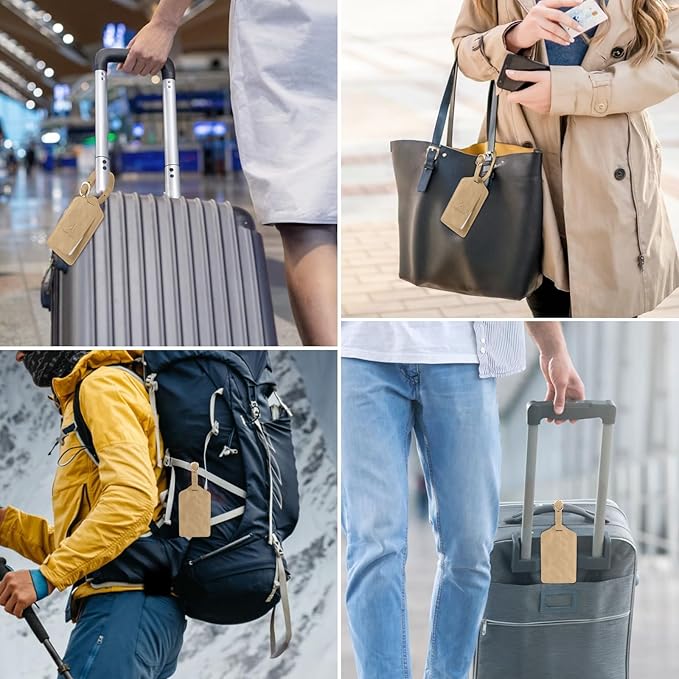 1Pack Luggage Tag, PU Leather Suitcase Tags Identifiers Privacy Cover ID Label for Travel Bag Suitcase with 2 Pack Luggage Straps for Hats, Bags and Travel Accessories(L-Light Golden)