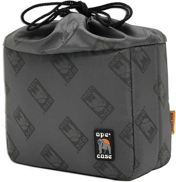 Ape Case Cubeze (ACQB 33 GY) Flexible Padded Storage Bag; Removable & Adjustable Padded Inserts; Drawstring Closure; Hi-Vis Yellow Interior; Exterior Pockets for Accessories; Grey