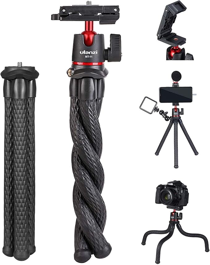 ULANZI Camera Tripod, Mini Flexible Tripod Stand with Hidden Phone Holder + ULANZI Smartphone Video Rig with Handles