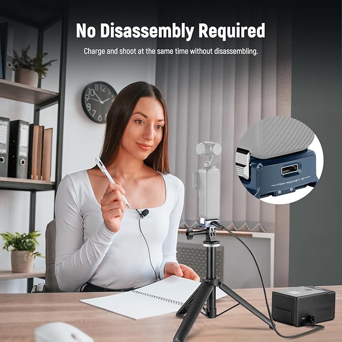 NEEWER Charging Adapter Base Compatible with DJI Osmo Pocket 3 Gimbal, Type C Charging with 1/4" Thread Arca Type Dovetail, Magnetic Folding Fingers for Tripod & Action Camera Mount Accessories, AC018