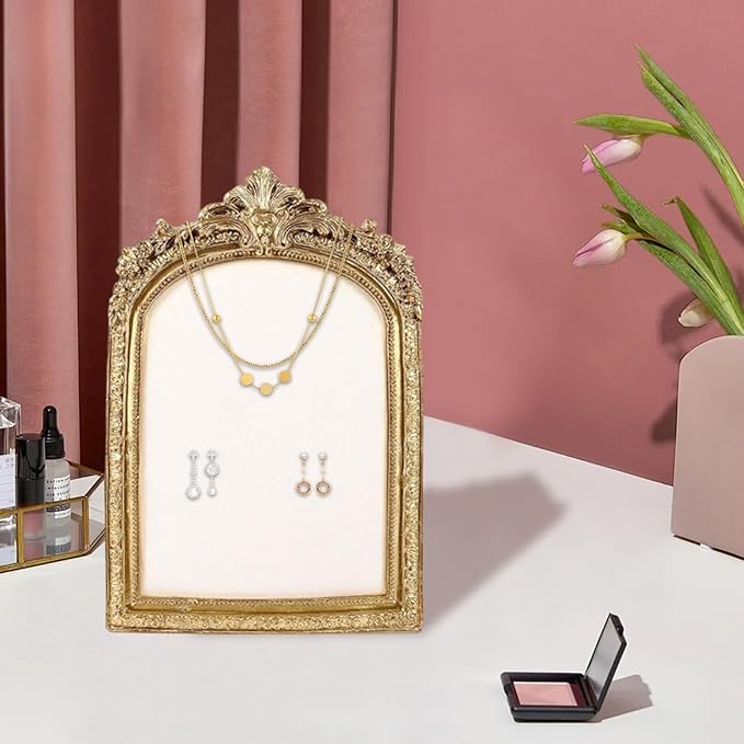 Resin Vintage Photo Frame - Vintage Jewelry Display Frame, Shabby Chic Jewelry Stand | Velvet Backing Handmade Necklace Organizer, Antique Style Earring Holder For Women Girls Bedroom Dresser Table