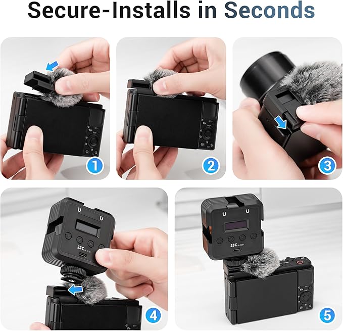 JJC Cold Shoe Wind Muff for Sony ZV-E10 II ZVE10 ZV-1F ZV1F ZV-1 II ZV1 ZV-E1 ZVE1 Vlog Cameras, Furry Windshield with Cold Shoe Mount Adapter for LED Light Microphone Attachment Vlogging Accessories