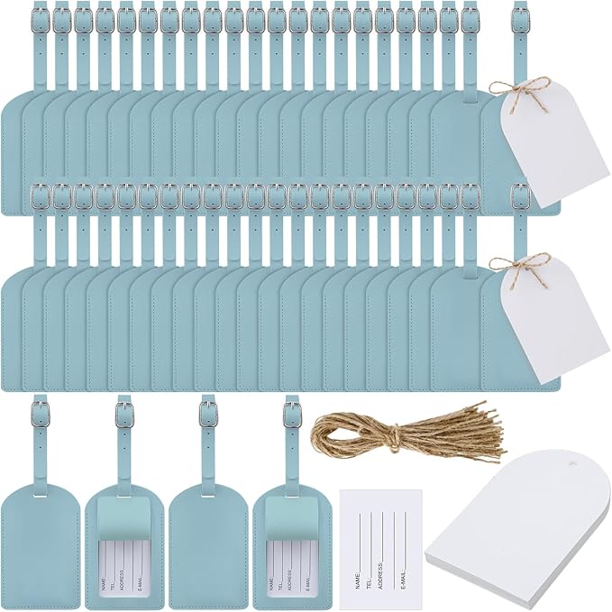 Amylove 48 Sets Leather Luggage Tags Bulk Wedding Favors Luggage Tags for Guests Bridal Gifts Wedding Bridal Shower Gift PU Leather with Name ID Card Tag for Guests