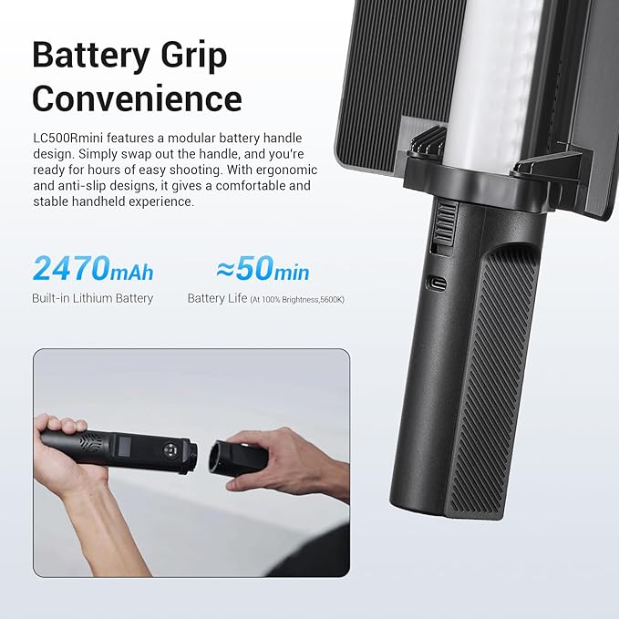 Godox LC500R Mini Handheld RGB Tube Light, 2500K-8500K RGB Stick Light with Barndoor&Soft Diffuseur, 20W 360°Full Color CRI 96+ 15 FX Effects LED Lighting Wand with APP Control