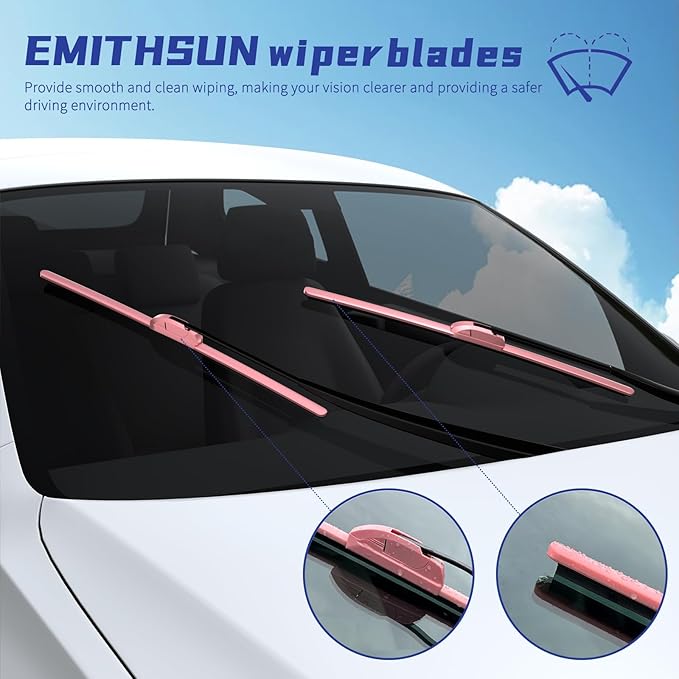 OEM QUALITY 24" + 20" Premium All-Seasons Durable Stable And Quiet Sakura Pink Windshield Wiper Blades (Set of 2)