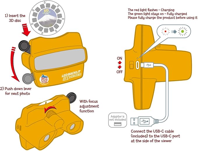 WARM FUZZY Toys LED Backlit 3D Viewer – (Volcanoes) – New 2025 USB-C Rechargeable Viewer for Kids & Adults Includes 3 Reels with 21 HD 3D Images – Patent-Pending Retro Toy, No Light Source Needed