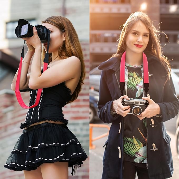 Neck Strap Silicone Camera Straps - Padded Camera Strap, 1.5" Wide Adjustable Nylon Shoulder Strap - Compatible with Canon, Nikon, Sony, and More DSLR and Mirrorless Cameras (Fuchsia)