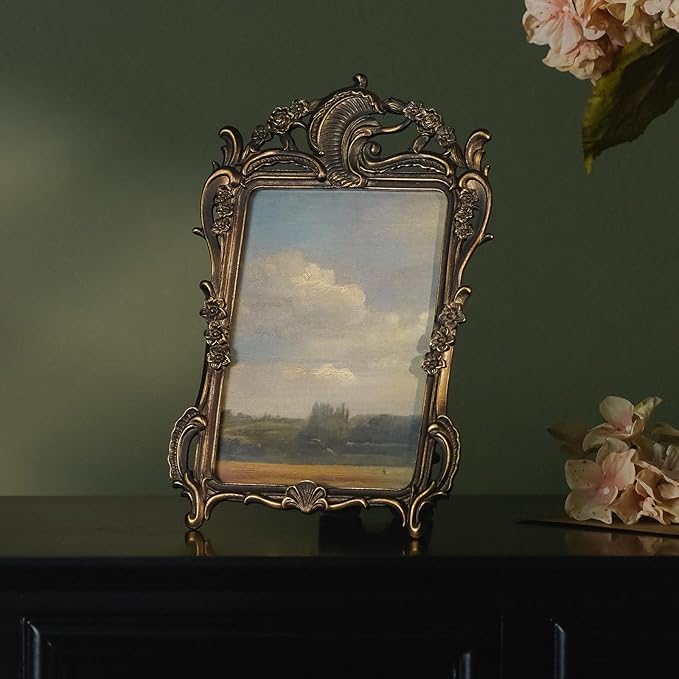 NIKKY HOME Vintage Photo Frame 5x7, Antique Picture Frames, Bronze Gold Decorative Photo Frame with Stand and Glass Front for Tabletop Photos Display Gift Ideas
