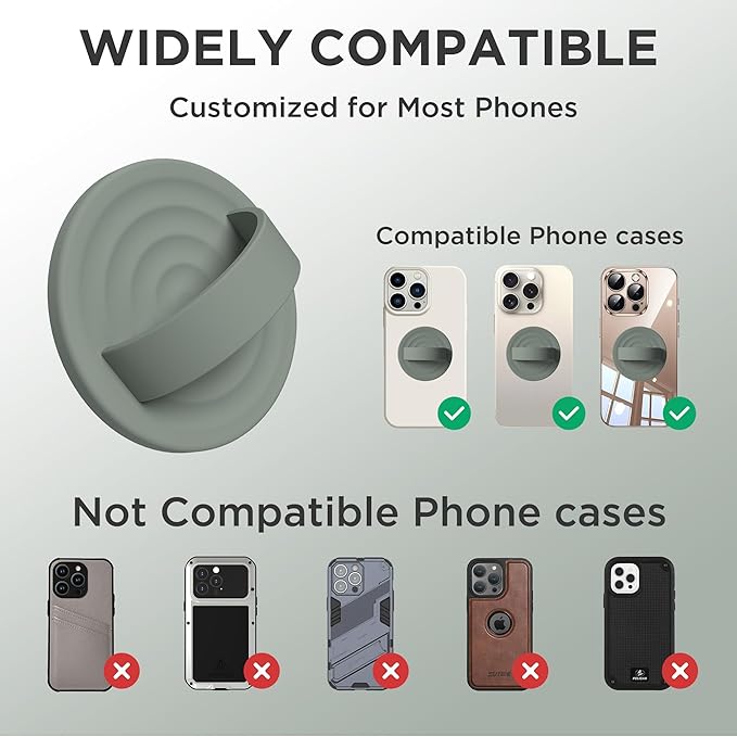 Upgraded Magnetic Phone Grip, Liquid Silicone Soft and Portable, Removable Finger Loop Ring Grip Holder for iPhone, Strong Magnetic Attraction, Compatible with MagSafe Phone Case, Calke Green