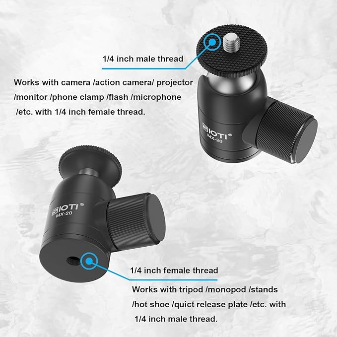 SIOTI Tripod Swivel Mini Ball Head, with a Hot Shoe Mount, Panoramic 360° Vertical Pan 90°, Compatible with Digital Camera/Compact DSLR/Cell Phone/Monopod/Light Stand/Action Camera etc.
