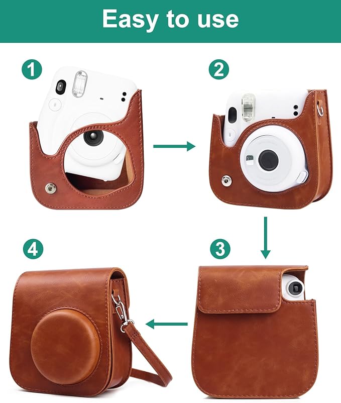 Camera Case Compatible with Fujifilm Instax Mini 11/9/8 Camera Bag，Protective Camera Pouch with Adjustable Shoulder Strap(Brown)