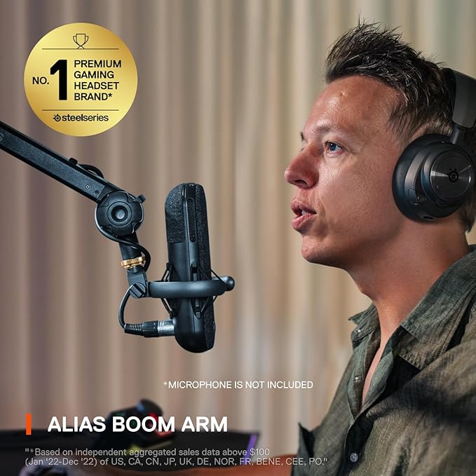 SteelSeries Alias/Alias Pro Mic Boom Arm — For Gaming, Streaming, and Podcasting — 360° Rotation — Desk Clamp — Folding Scissor Design — Hidden Springs — Cable Management — 3/8" and 5/8" Adapters