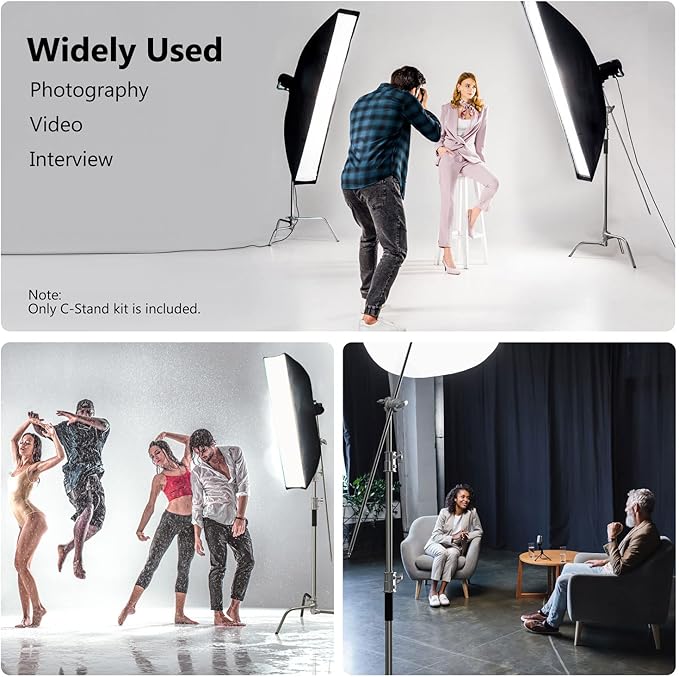 2 Pack Photography C Stand with Boom Arm: 100% Stainless Steel - Max Height 10.5ft/131inch Heavy Duty Light Stand, with 4.2ft/50inch Holding Arm, Grip Head, Sandbag, Backdrop Clamp