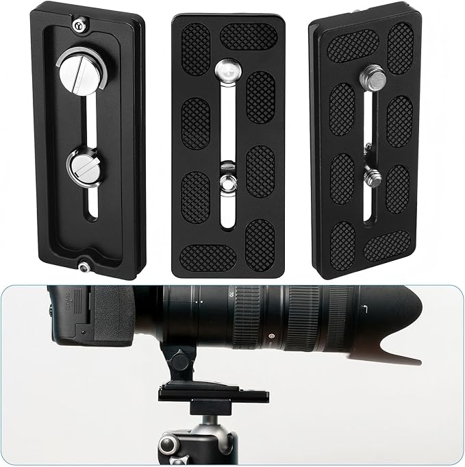Frienda 2 Pieces Metal Quick Release Plate with 1/4''-20 Camera Screw Tripod Mount Plate Fits Standard for DSLR Camera Tripod Ball Head(Black,100mm 1/4''and 3/8'')