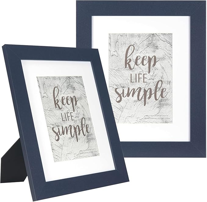 kennethan 2 Pcs Navy Blue Picture Frame Set - 8x10 Frame, Display 5x7 or 8x10 Picture with or Without Mat on the Wall