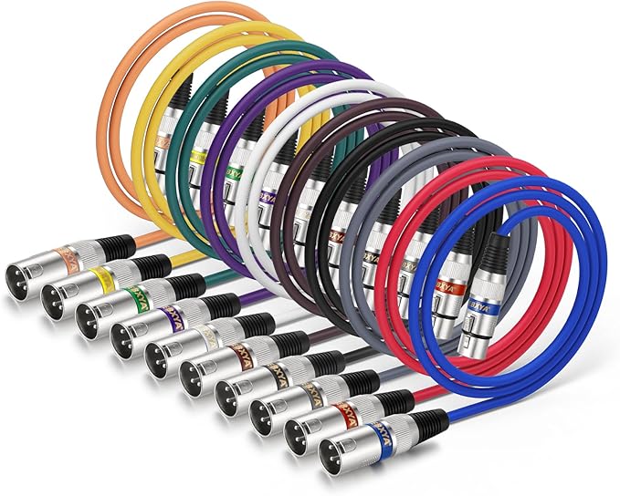 EBXYA XLR Cable 3ft 10 Color Packs- XLR Male to Female, Microphone Stage Patch Cords