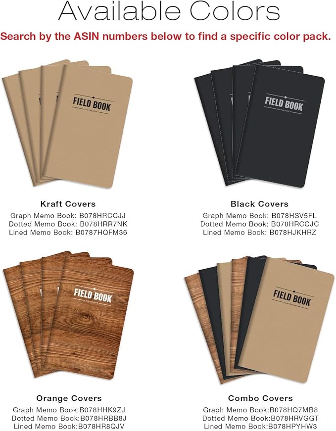 Elan Publishing Company Field Notebook/Journal - 5"x8" - Combo Colors - Graph Memo Book - Pack of 6