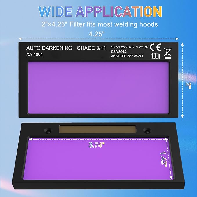 SHINE Shade 11 2x4 1/4 Auto Darkening Welding Lens, Ultra Clear, High Definition filter Technology for Pipeliner Pancake Welding Hood and Fibre-Metal Welding Hoods