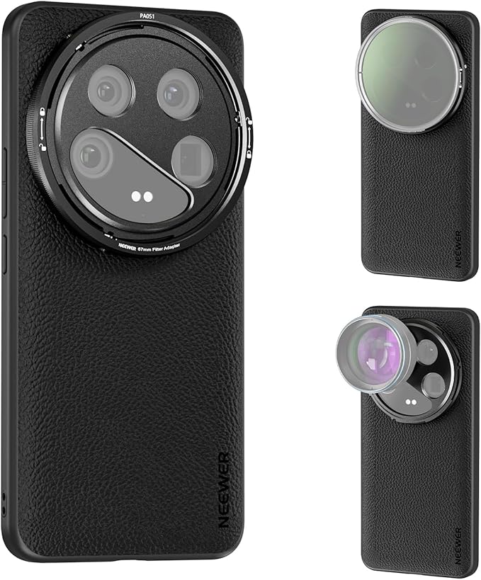NEEWER 14 Ultra Case, Protective Heavy Duty Case with Wireless Charging, 17mm Lens Mounts & 67mm Filter Adapter, TPU + PC Faux Leather, Compatible with Xiaomi 14 Ultra, PA051 Black