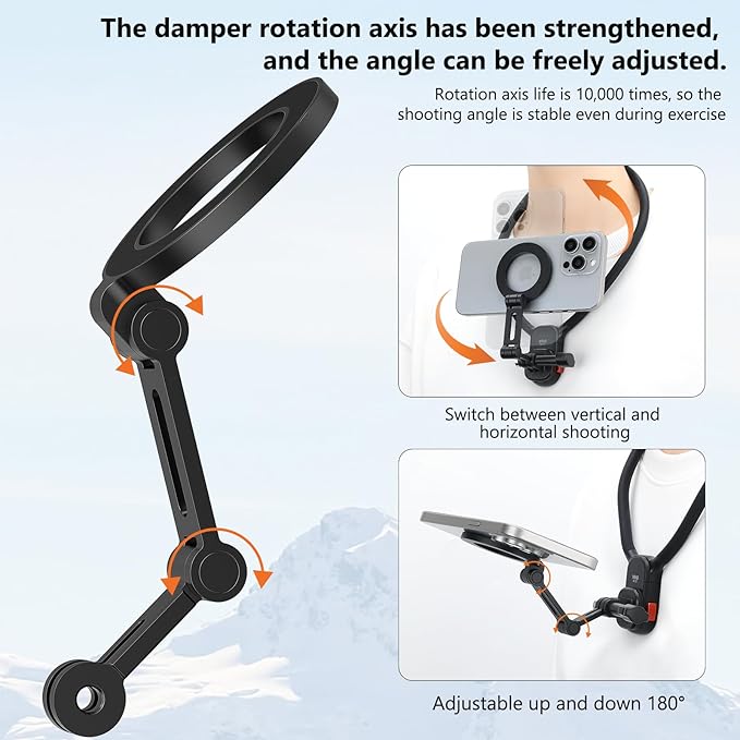 VRIG Magnetic Phone Tripod Mount with Action Camera Adapter, Flexible iPhone Tripod Mount Compatible with 16/15/14/13/12 Series