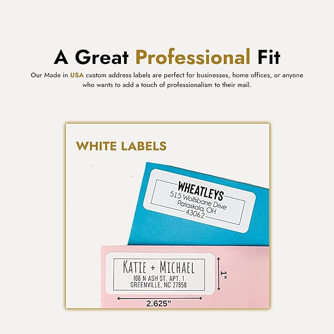 Return Address Labels Personalized, 500 Rolls, 2.6"L x 0.75"H - White Matte Finish Personalized Address Labels - Made in USA Return Labels Personalize Self Adhesive - Perfect Custom Address Labels