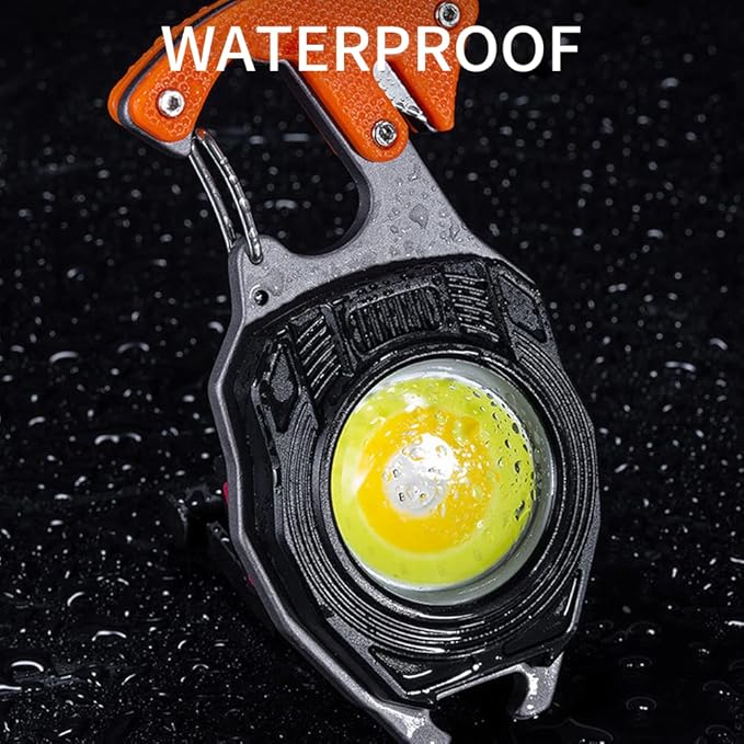 BY-J COB Keychain Work Light Keychain Flashlights, 7 Lighting Modes, 1600 Lumens, COB Rechargeable Multi-Function Work Light with Electric Lighter, Seat Belt Cutter, Screwdriver, Whistle