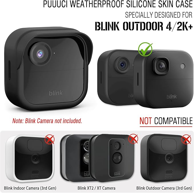Silicone Skin Case/Cover for Blink Outdoor 4 (4th Gen) - Weatherproof Silicone Case with Brim for Full Camera Protection, Blink Outdoor 4 Smart Security Camera Accessories (Black, 1 Pack)