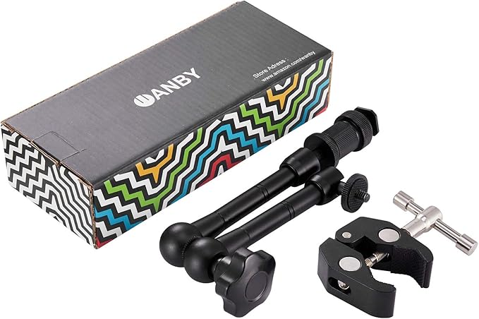 WANBY 11 Inch Articulating Friction Magic Arm & Large Adjustable Super Clamp Pliers Clip with 1/4" and 3/8" Thread for DSLR Camera Rig, LCD Monitor, LED Flash Lights (Arm & Clamp)