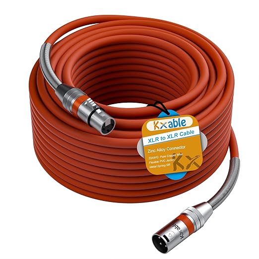 XLR Microphone Cable 100 FT, XLR Male to Female Balanced Mic Cable, 3-Pin Shielded Speaker Cord, Zinc Alloy Connectors, 22AWG Pure Copper, Metal Spring SR, Recording Studio, Podcast, Orange