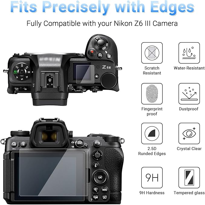 JJC (2 Pack Screen Protector Compatible for Nikon Z6 III Z6III Camera, 2 Pcs LCD Screen and 4 Pcs Small Screen Tempered Glass Film, Ultra-Thin Clear 9H Anti-Fingerprint Anti-Scrach