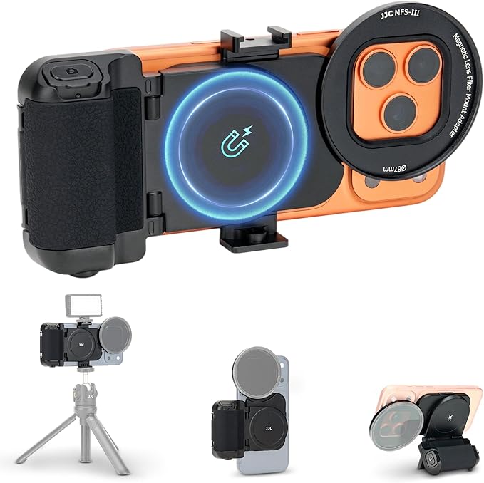 Upgraded 67mm Phone Lens Filter Mount + Phone Camera Grip Set for iPhone 17 16 15 14 Pro Pro Max Plus Air,Magnetic Filter Adapter w Cold Shoe & 1/4" Hole Pull-Out to Fit Pro Max Plus (No Filters