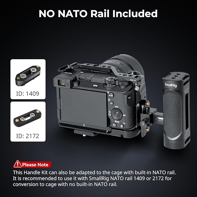 SmallRig Mini Camera Side Handle with NATO and 1/4"-20 Screws Installation Options, for Left and Right Hand, with 1/4"-20 Threaded Holes, Wrist Strap Holes, Cold Shoe, Up and Down Adjustable