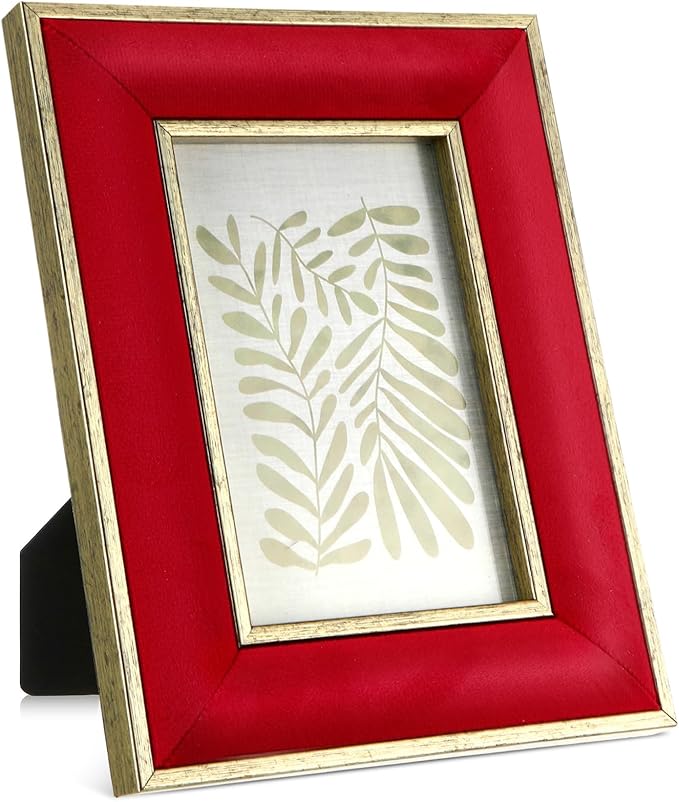 Kathfly 2 Pcs Red Velvet Picture Frame 5 x 7 Inch Vintage Photo Frame with Gold Metal Edge Horizontal & Vertical Mount for Poster Artwork Puzzles Tabletop Wall Display Christmas Home Office Decor