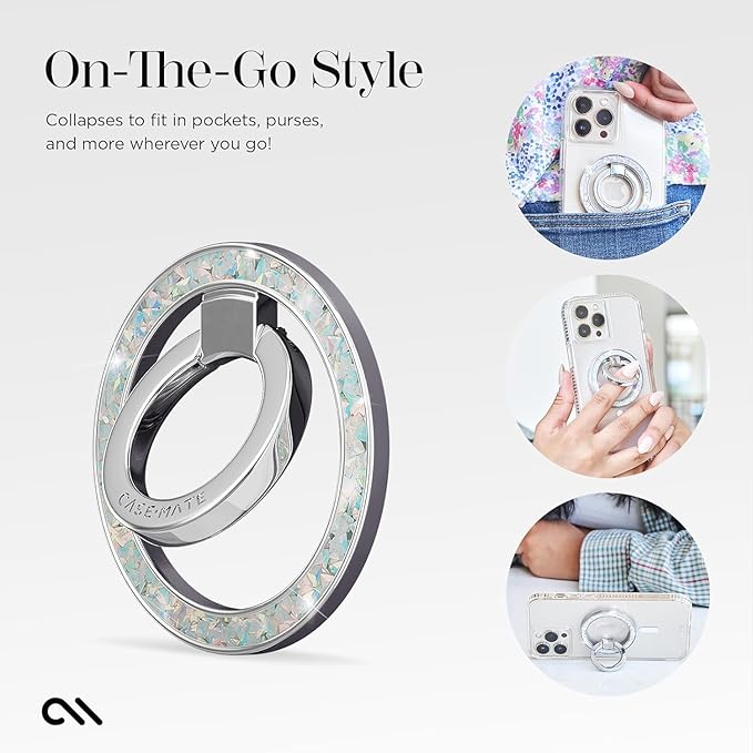 Case-Mate Magnetic Phone Ring Holder & iPhone MagSafe Stand -Removable MagSafe Phone Holder for Hand - Thin Collapsible Grip Ring for iPhone 17 Pro Max /16 Pro Max/15/14/13/S25 Ultra - Twinkle Diamond