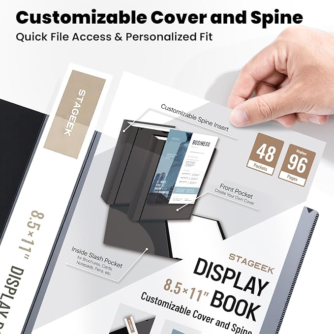 STAGEEK 48-Pocket portfolio binder display 96 pages, 8.5x11 Binder with Plastic Sleeves, Art Portfolio Folder with Clear Sheet Protectors, Presentation Book for Artwork, Document Organizer