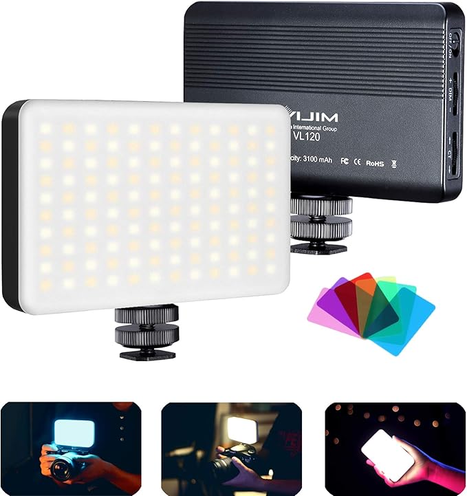 VIJIM VL120 LED Video Light on Camera, Mini Rechargeable 120 LED Photography Lighting Fill Lamp 3200K-6500K Bi-Color Dimmable, CRI95+, Built-in 3100mAh Battery for Nikon Sony DSLR Cameras
