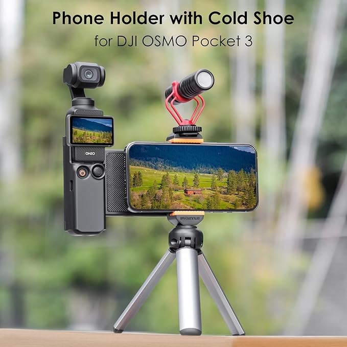 CAPART Phone Holder Mount for DJI OSMO Pocket 3, Expansion Adapter with Cold Shoe Compatible Tripod Selfie Stick Microphone Fill Light