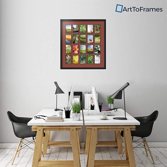 ArtToFrames Collage Photo Frame Double Mat with 20-4x6 Openings with Satin Black Frame and Cognac mat.