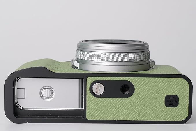 Genuine Leather Camera Half Case for Fujifilm X100VI - Top Layer Cowhide Body + Metal Base Plate - Hand Shank Free Design (Shallow Green)