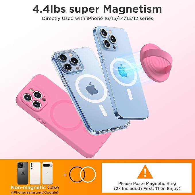 Upgraded Magnetic Phone Grip, Liquid Silicone Soft and Portable, Removable Finger Loop Ring Grip Holder for iPhone, Strong Magnetic Attraction, Compatible with MagSafe Phone Case, Tender Pink