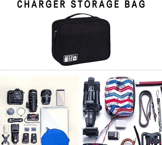 Electronic Accessories Organizer, Portable Travel Cable Storage Bag Tech Pouch with Adjustable Compartments Water-Resistant Handbag for Smart Device Cords Chargers Hard Drives Gadgets
